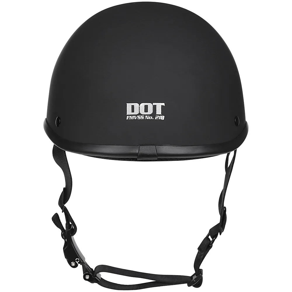 Retro style motorcycle helmet in matte black finish with an ABS shell on a plain background.