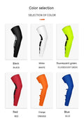 Single knee pad in black, white, blue, red, fluorescent, or orange, sizes M 520mm to XL 540mm, polyester spandex