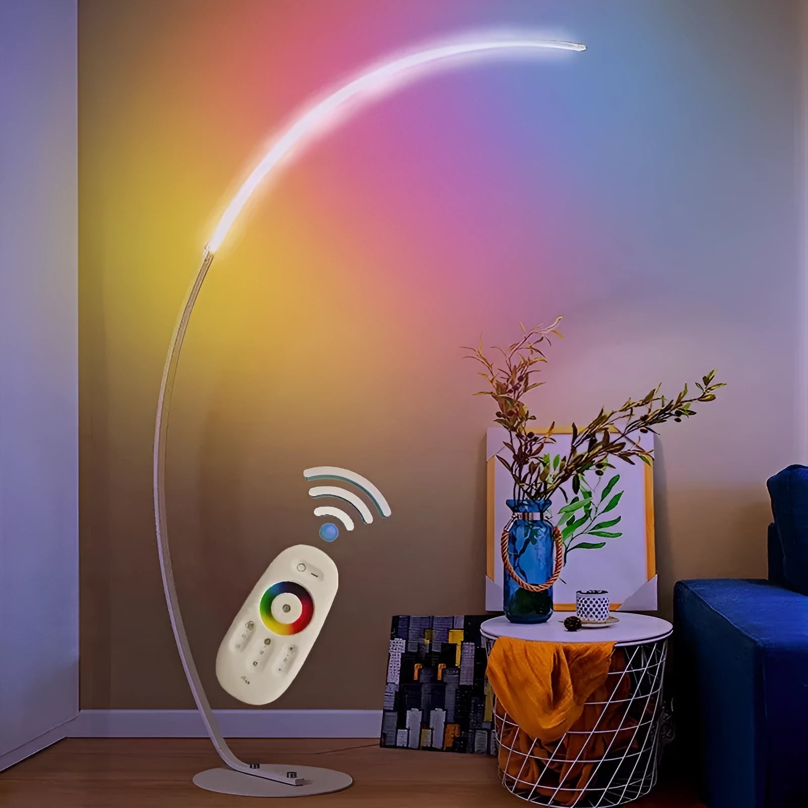 C-type fishing RGB LED floor lamp with aluminium body and 2.4G remote control in black finish