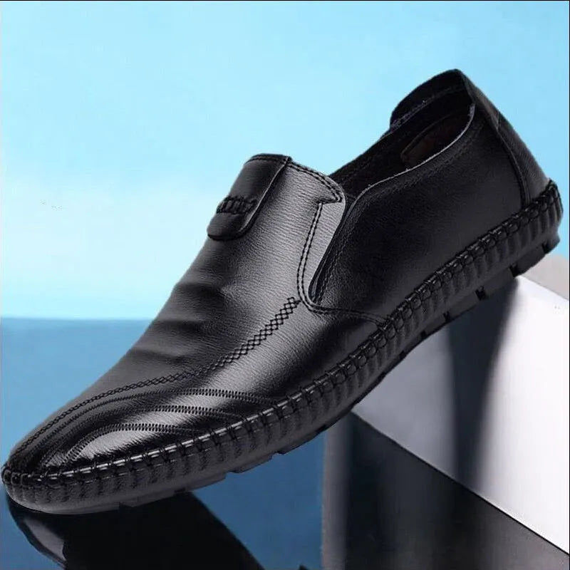 Men's black and brown PU leather business casual shoes with lace-up and slip-on style options