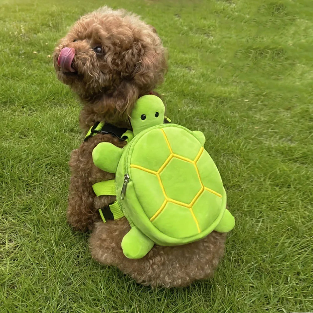 Cartoon turtle shape dog backpack harness in velvet with no-pull vest design and 20x18cm storage compartment