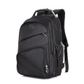 Men's large nylon travel backpack with USB port in black, shown from front