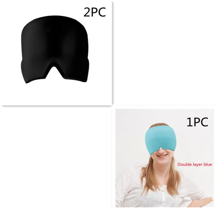 Soothing ice gel eye mask for headache relief, featuring a cooling gel pack and premium elastic cloth for a comfortable fit