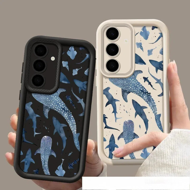 Shark print silicone phone case for Samsung Galaxy, shockproof and drop-proof, in black colour