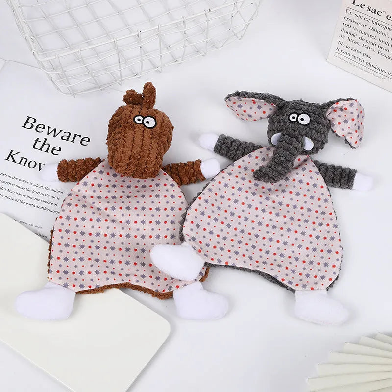 Fox elephant squeaky plush pet toy for cats and dogs in brown colour