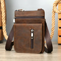 Retro first layer cowhide Crazy Horse leather crossbody bag in coffee colour, compact size for daily use