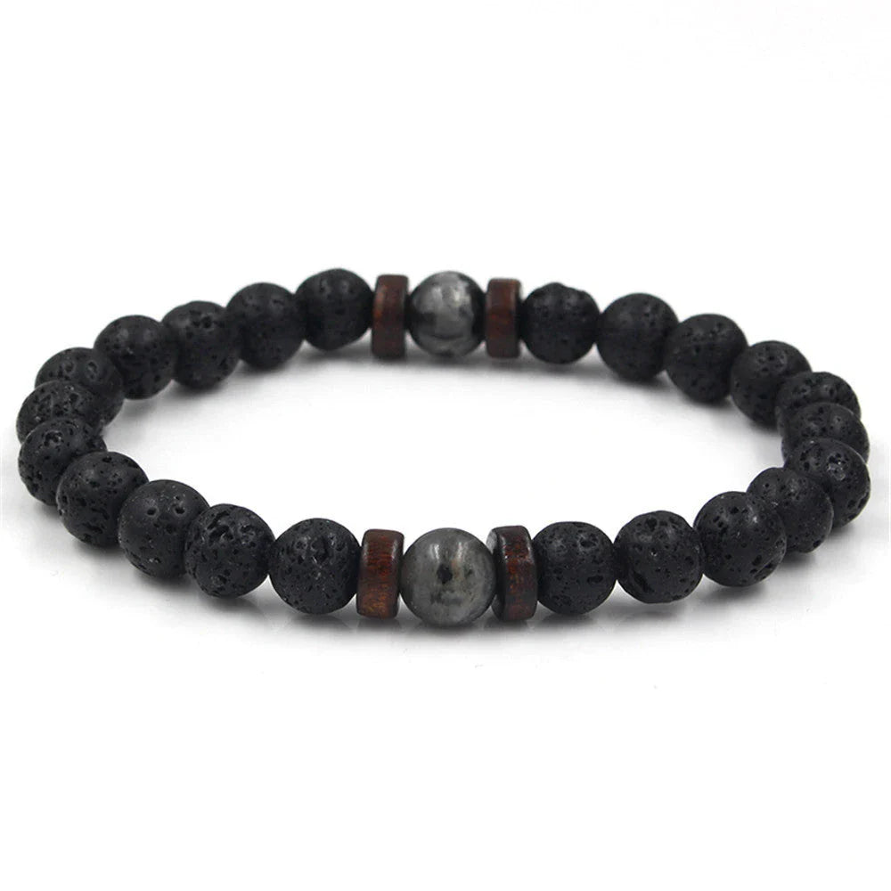 Premium men's black volcanic stone bracelet with unique, durable design and adjustable fit