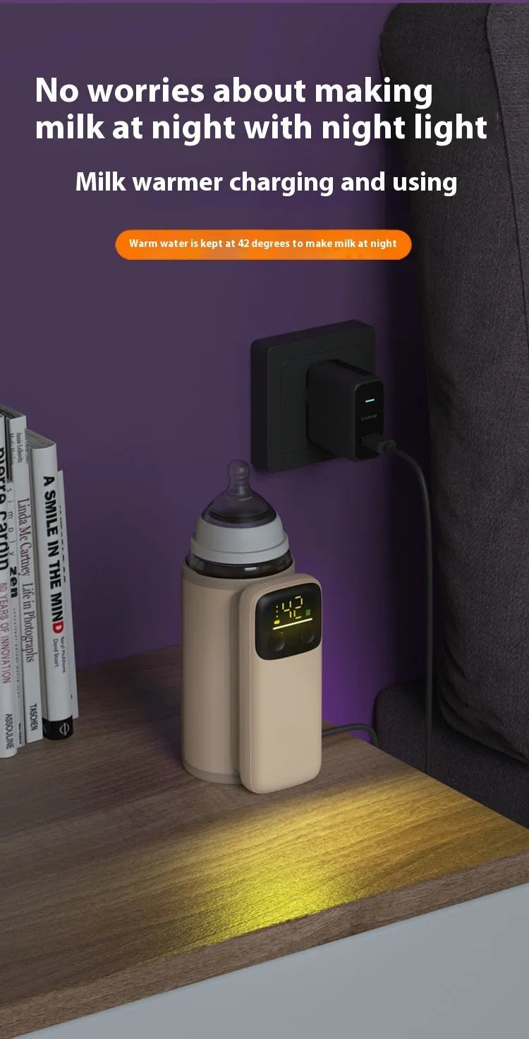 Universal baby bottle insulation warmer with 8000mAh fast-charge battery, charger, and instruction manual.