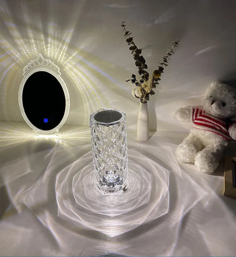 Modern LED rose diamond table lamp with acrylic crystal design and touch control