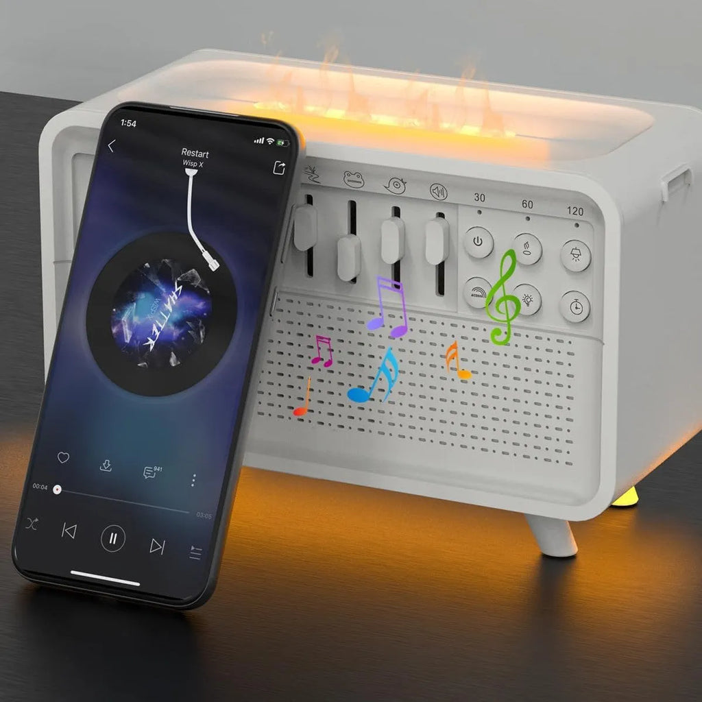 White geometric stereo Bluetooth speaker white noise sleep machine with humidifier and night light