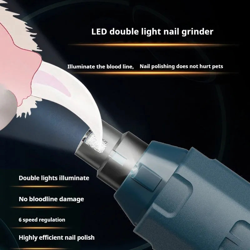 Dark blue pet nail grinder with rotary speed control and LED light