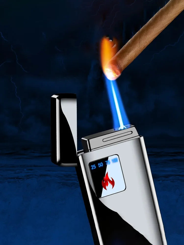 Touch-screen electronic lighter with alloy body, adjustable flame, and electroplated finish in black ice colour