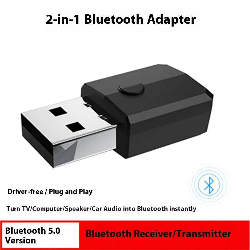Black four-in-one USB Bluetooth transmitter receiver adapter with 3.5mm interface and data cable