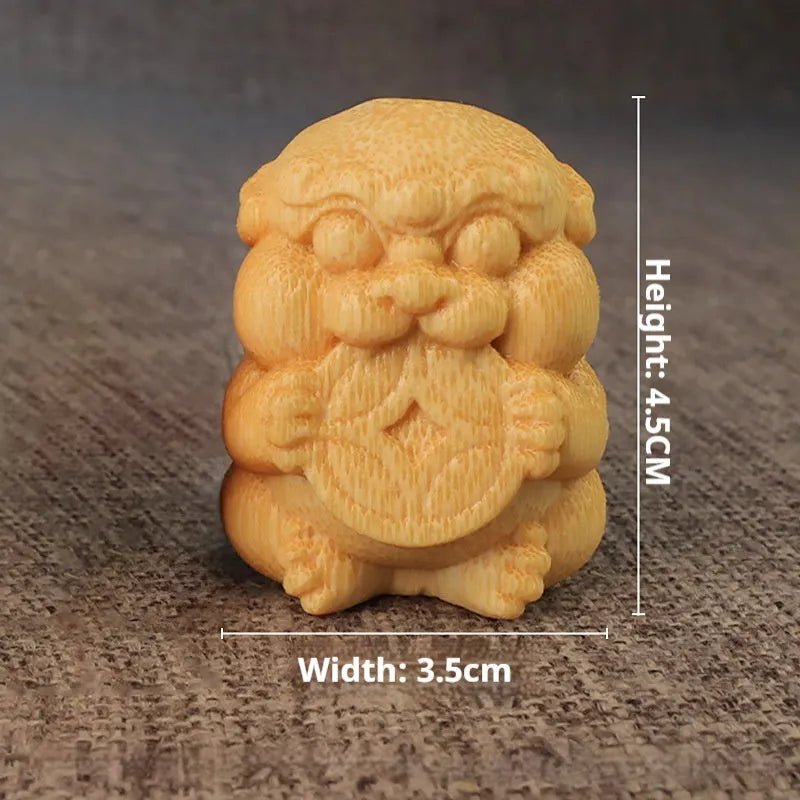 Solid bamboo carving ornament Take Money figurine 4.5cm decorative sculpture
