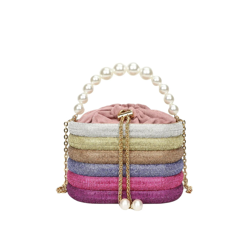 Women's round one-shoulder crossbody bag with pearl bead decoration in European retro style