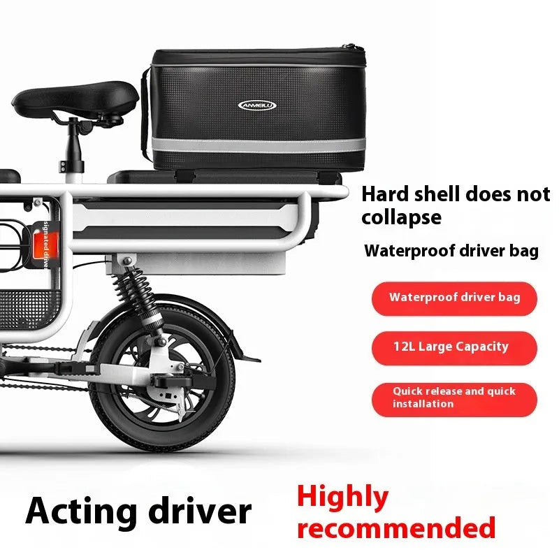 Black waterproof PU leather car bag for bicycle gear storage with 12L capacity