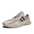 Men's sand-coloured low-top lace-up platform boots with pigskin upper and rubber sole.