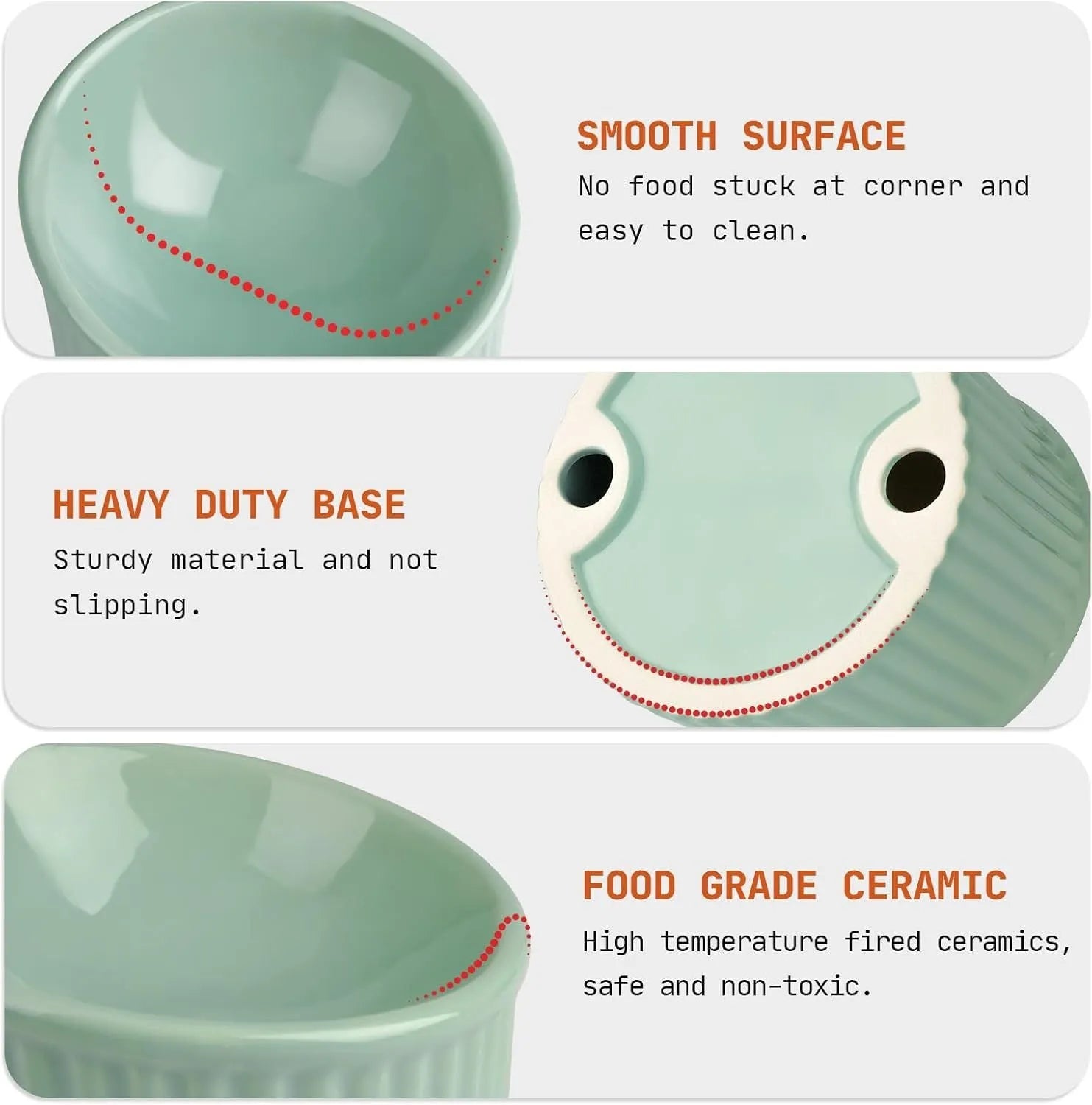 Elevated ceramic cat bowl in green colour with round shape and tilted design for whisker-friendly feeding