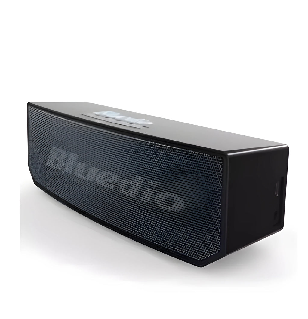 Black Bs-6 cloud smart speaker showing compact design with micro-USB port