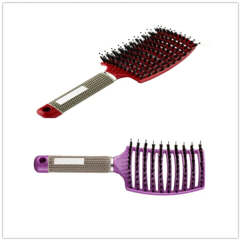 Detangling hairbrush with bristle and nylon teeth for effortless hair management and scalp massage