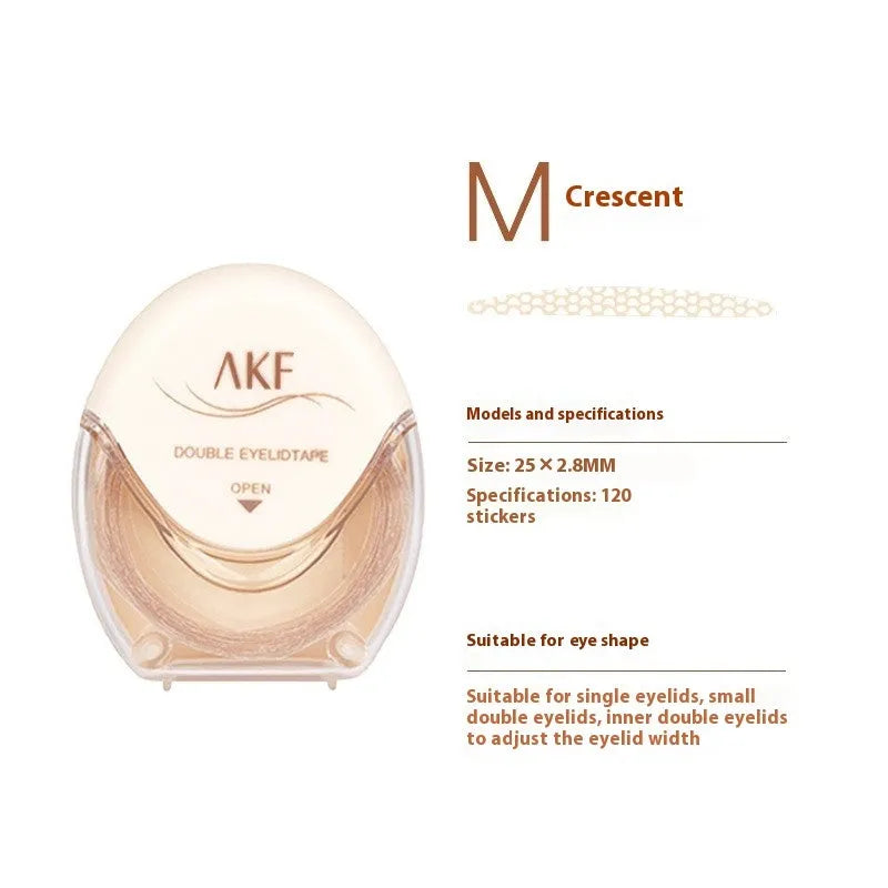 Roll of 120 invisible lace-textured double eyelid stickers in choice of Crescent or Olive shapes.