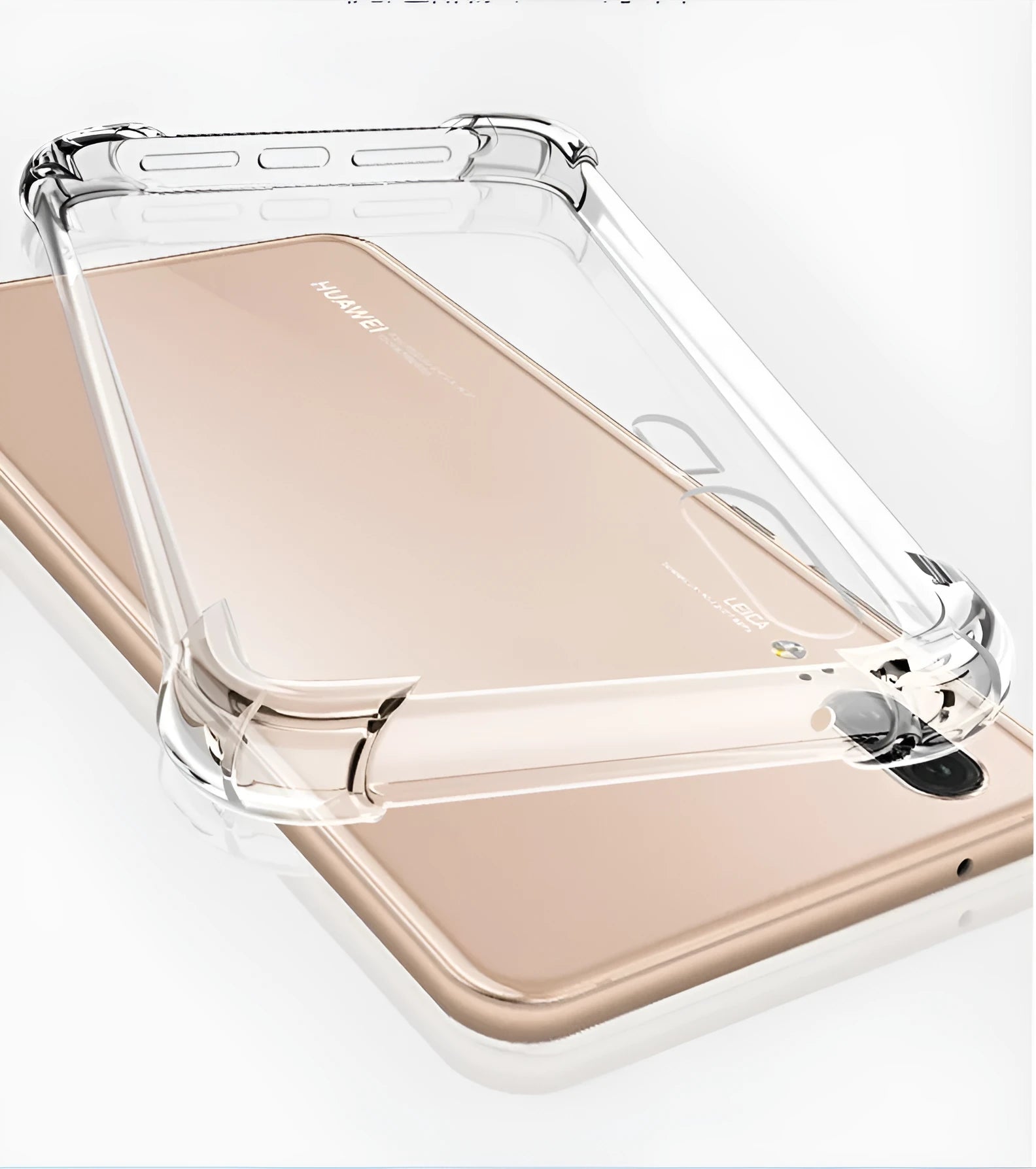 Transparent TPU phone case for Huawei and Honor smartphones showing clear design and model compatibility