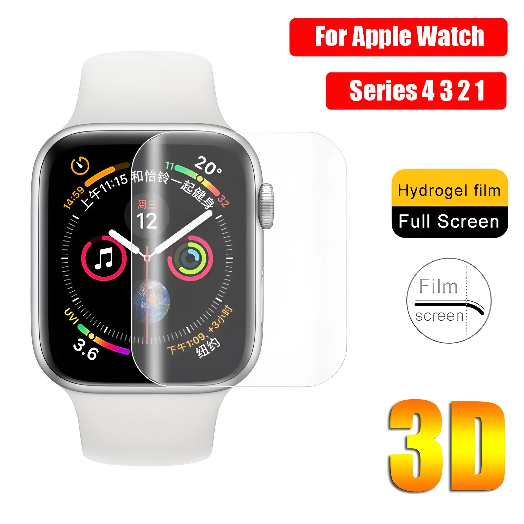 Apple Watch full coverage hydrogel screen protector for Series 3 and Series 4 models