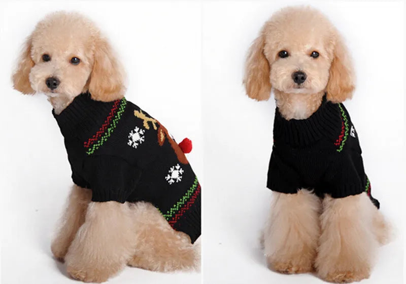Acrylic Christmas pet sweater for cats and dogs in black and red, sizes XXS to XXL