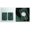 Suede magnetic wireless charging phone case in dark green, sea blue, dark purple, and black gray for iPhone models
