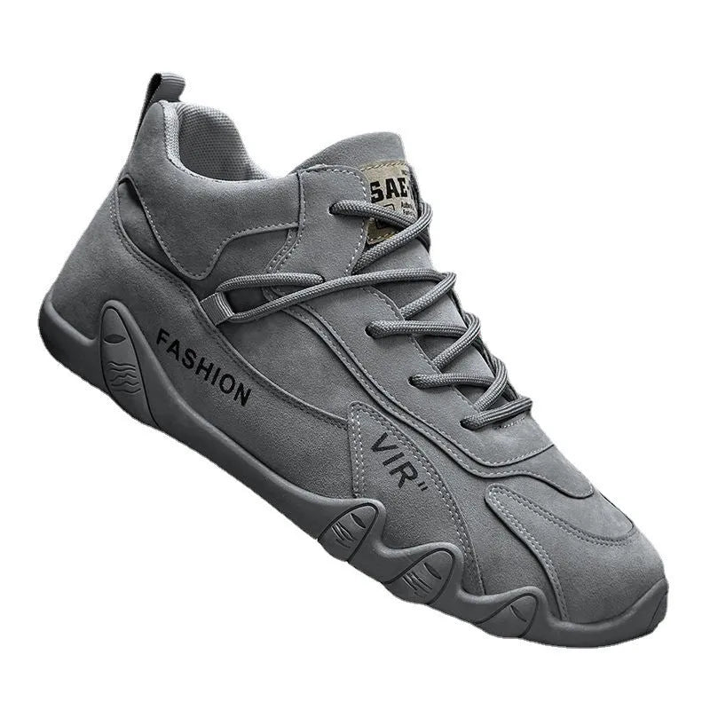 Men's grey low-cut casual shoes with synthetic leather upper and non-slip sole