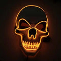 Skull LED glowing Halloween mask with EL wire in blue colour on black background