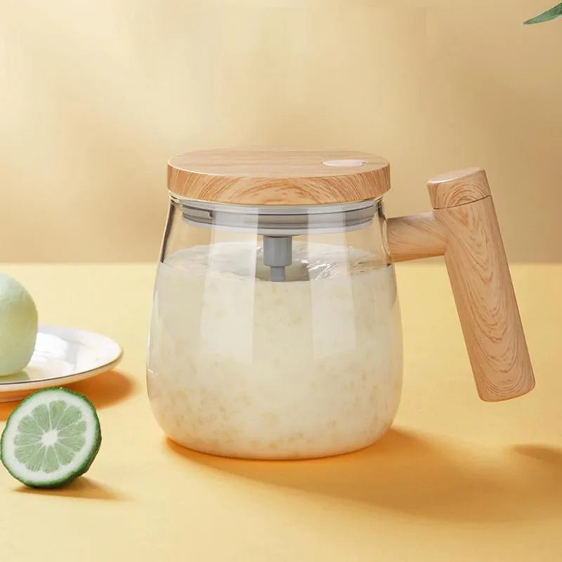 400ml self stirring electric coffee mug in borosilicate glass with button for automatic mixing