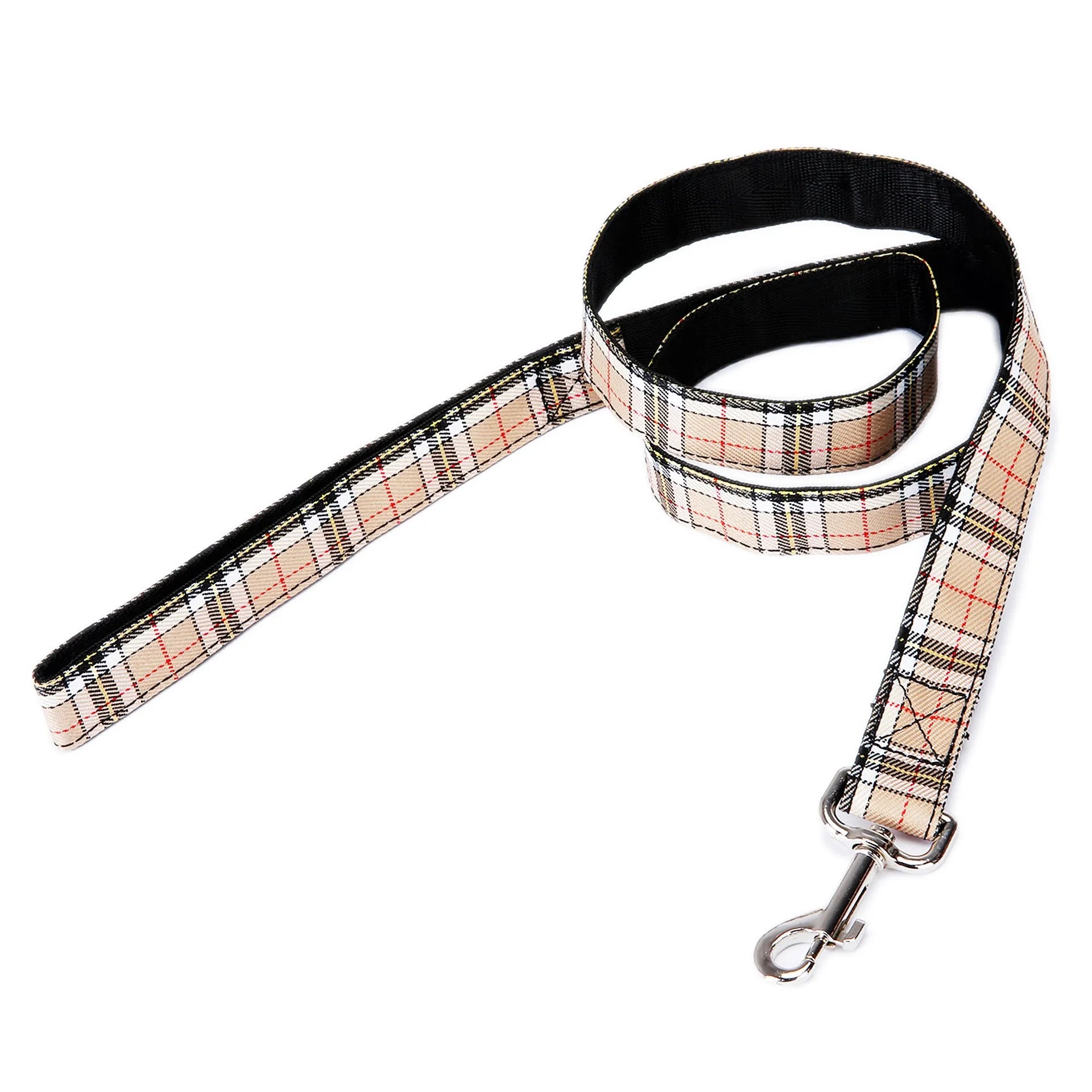 Black Christmas plaid stripe pet traction rope with hand holding loop measuring 120cm long