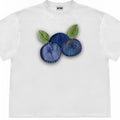 Blueberry patchwork print T-shirt with plant patterns in loose fit design