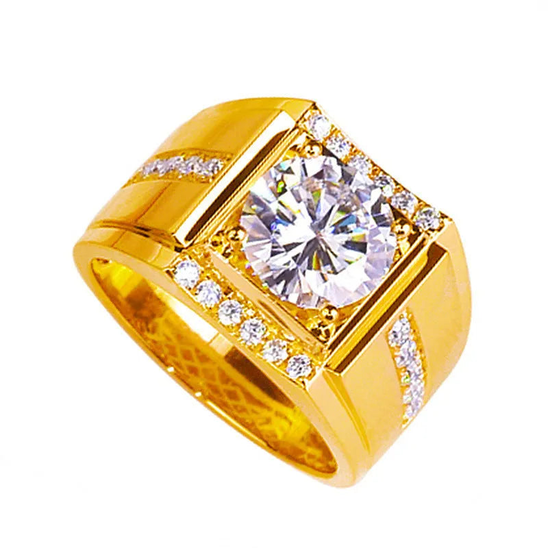 Adjustable copper men's ring with geometric diamond design in electroplated gold colour options