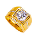 Adjustable copper men's ring with geometric diamond design in electroplated gold colour options