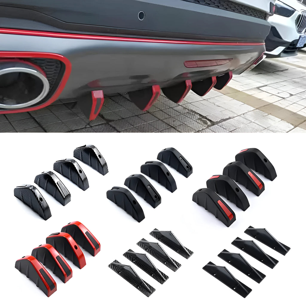 Black triangular automotive rear spoiler with carbon fibre effect pattern, 15cm dimensions