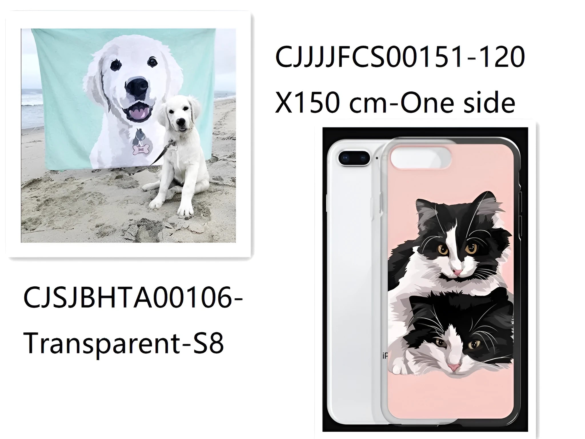 Custom flannel blanket and transparent phone case with personalised back cover design.