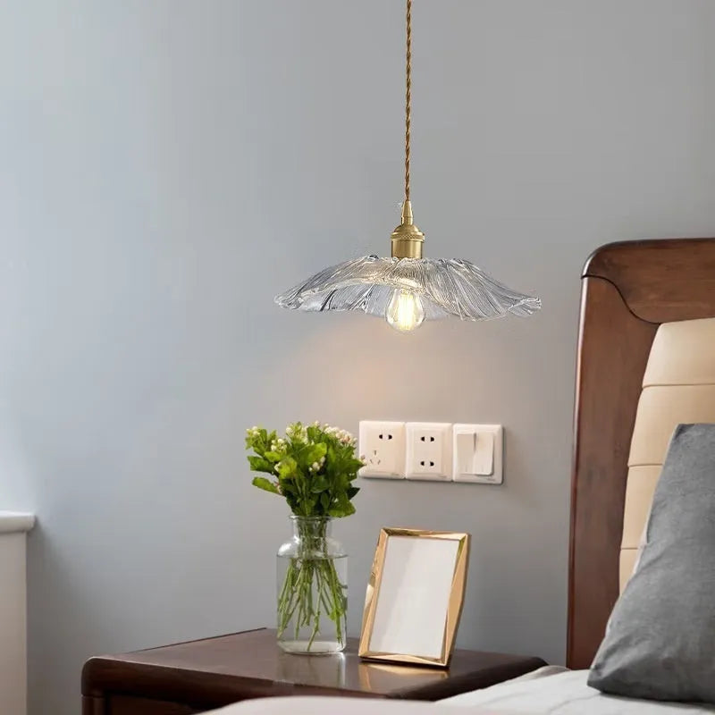 Nordic Lotus Leaf pendant lamp with green glass shade and iron frame