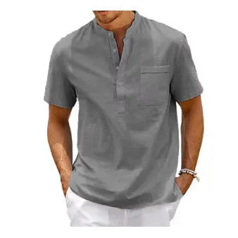 Men's solid colour polo shirt with stand collar and short sleeves in thin summer fabric