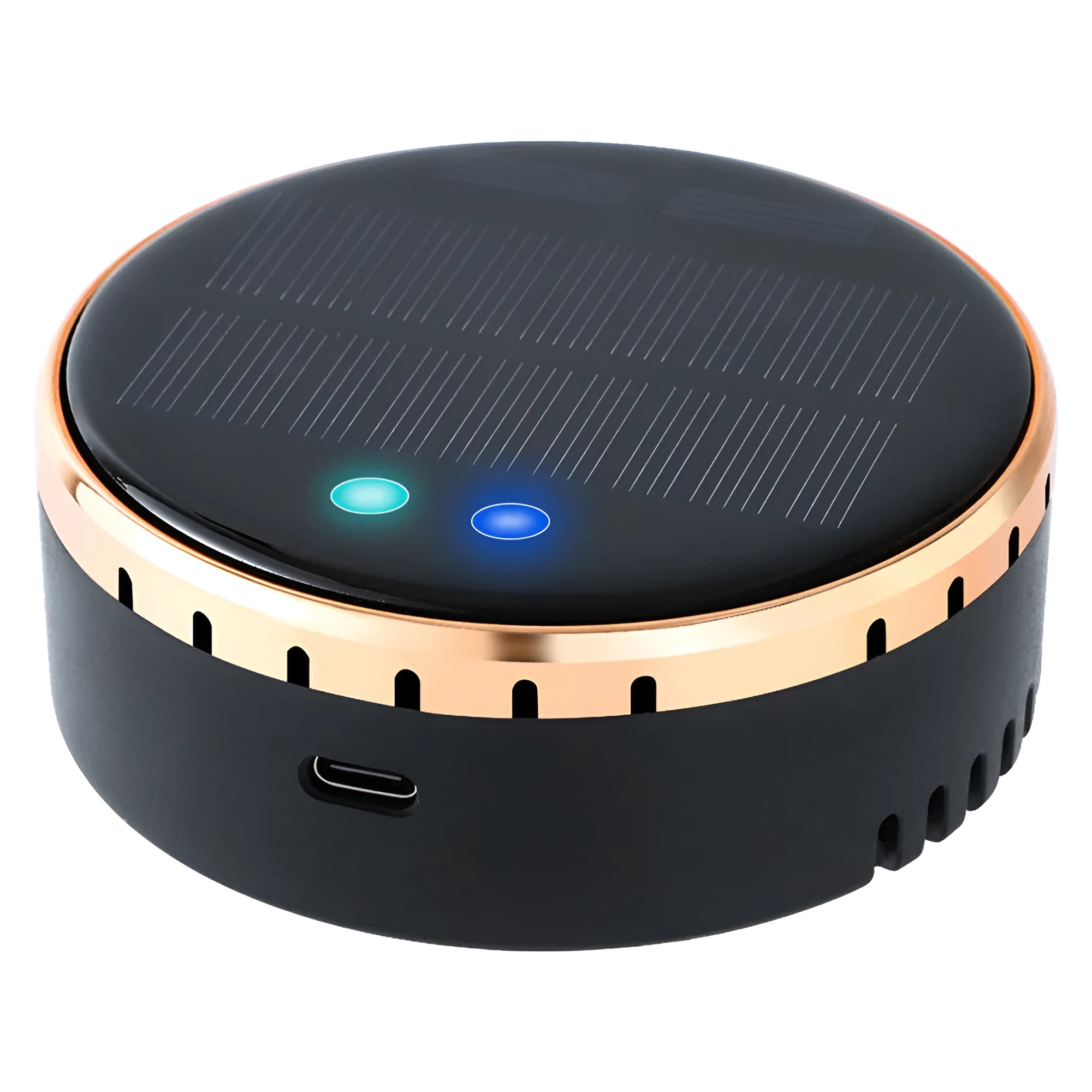 Black solar car humidifier mounted on vehicle air conditioning outlet with moisture mist visible