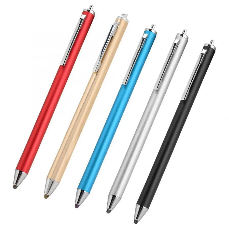 Metal stylus pen with a fine tip for phone and tablet touch screens.