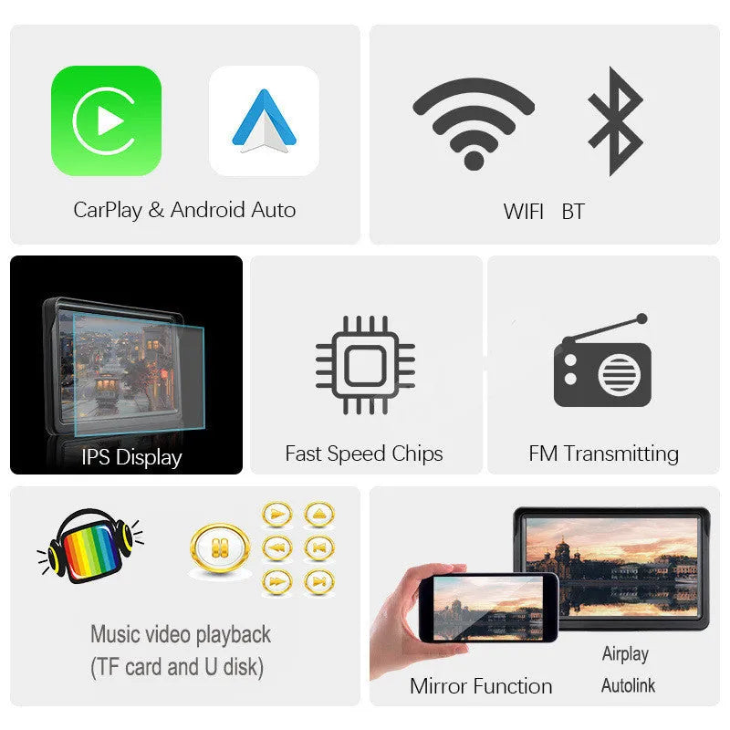 7 inch portable car smart display with retractable bracket showing wireless CarPlay interface on screen