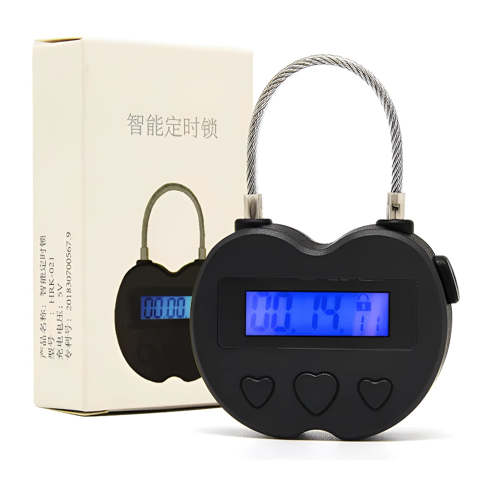 Anti-addiction countdown timer electronic lock in black with ABS body and wire rope