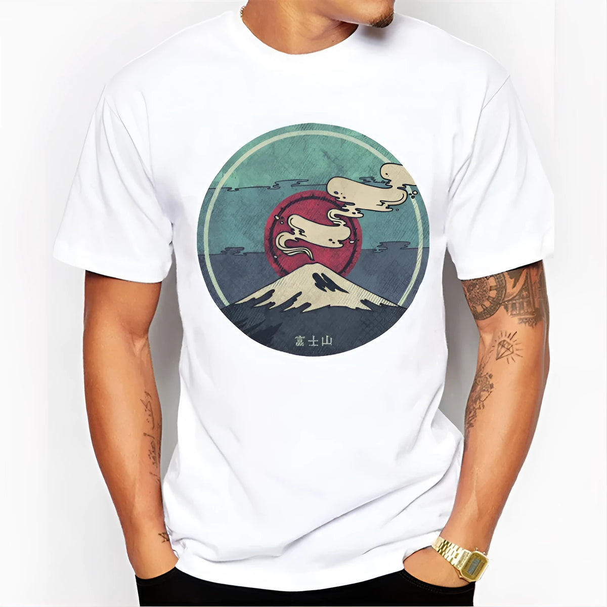 White cotton short sleeve T-shirt on plain background