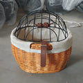 Medium honey wicker bicycle front basket for cat and dog on road bike handlebar