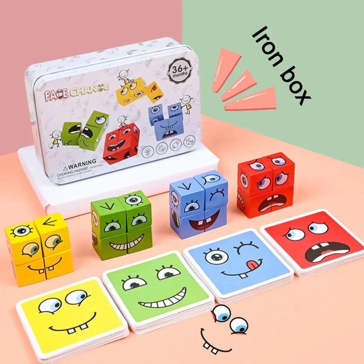 Wooden Emoji Puzzle Blocks - Educational toy for improving hand-eye coordination, logical thinking, and fine motor skills