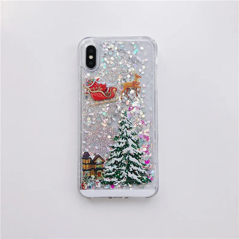Quicksand effect transparent double-layer phone case for iPhone and Samsung models in various colours.