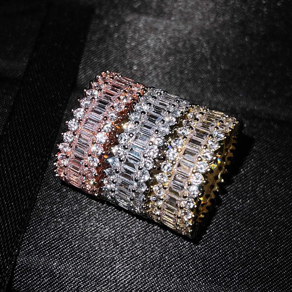 Copper geometric ring with zircon inlay in rose gold finish, unisex size 7