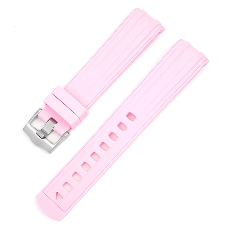 20mm wide watch strap in multiple colours featuring a silver-toned buckle.